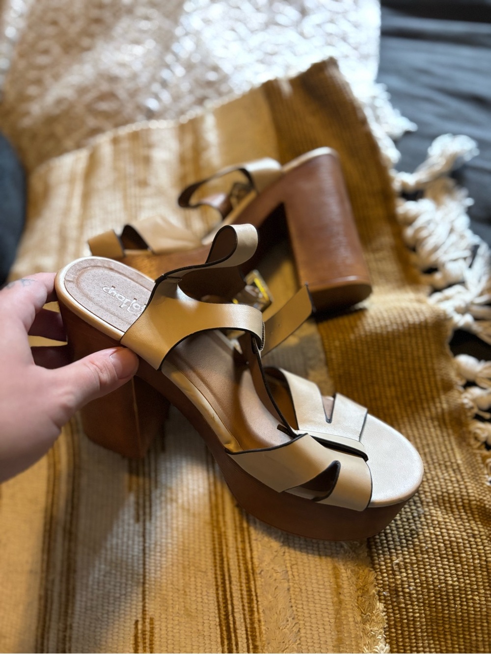 Platform Block Heel Sandals in Tan